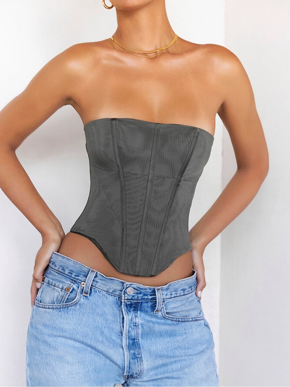 RECKLESS Olive Mesh Strapless Corset